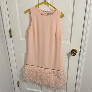 Tahari Blush Pink Feathered Hem Dress